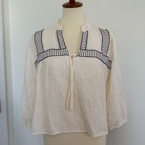 BROADWAY 38 100% Cotton Gauzy Cropped Oversize Cream Top Size L Boho Peasant